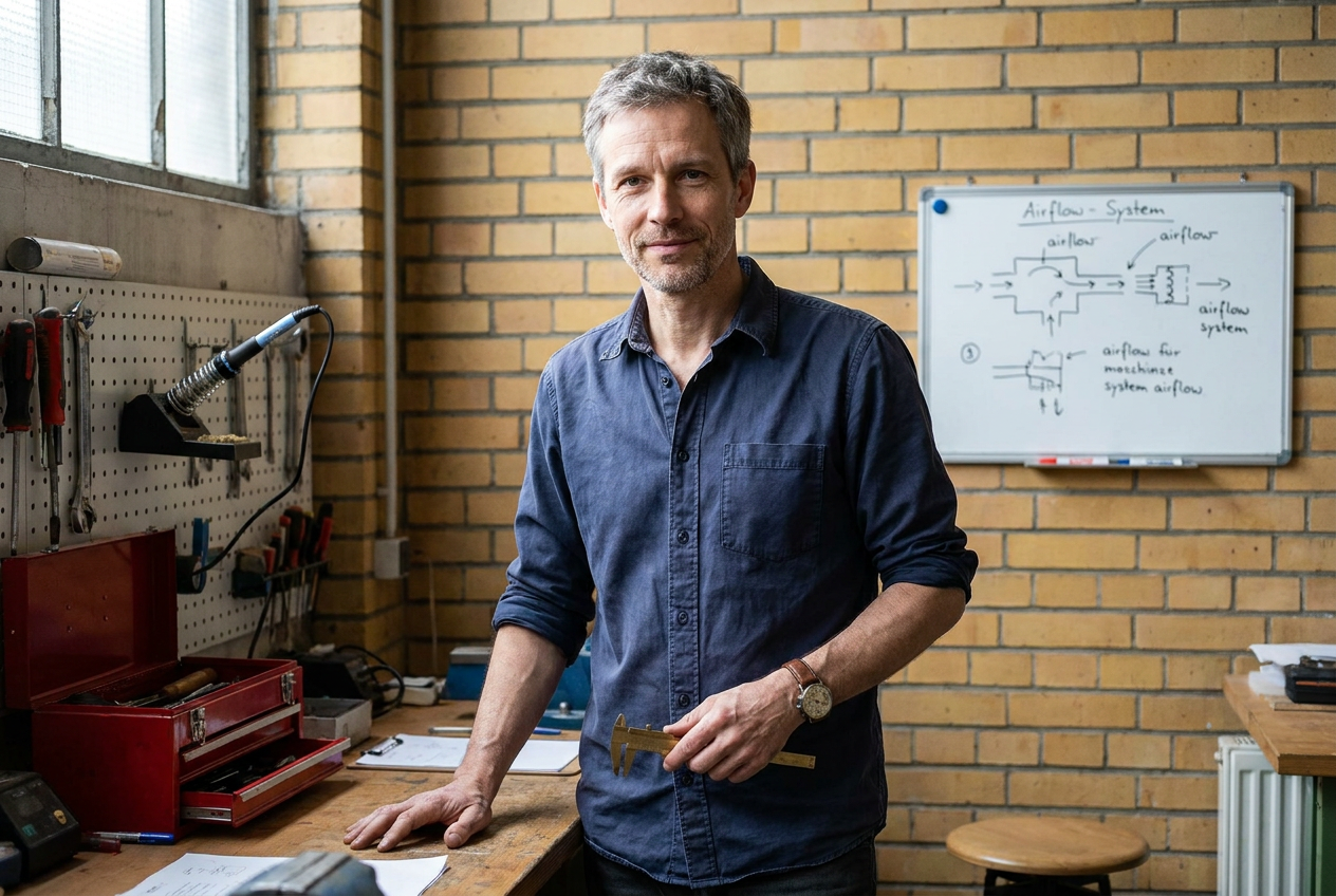 Mike Bennett, inventor of the Coolzy, in his Cincinnati workshop